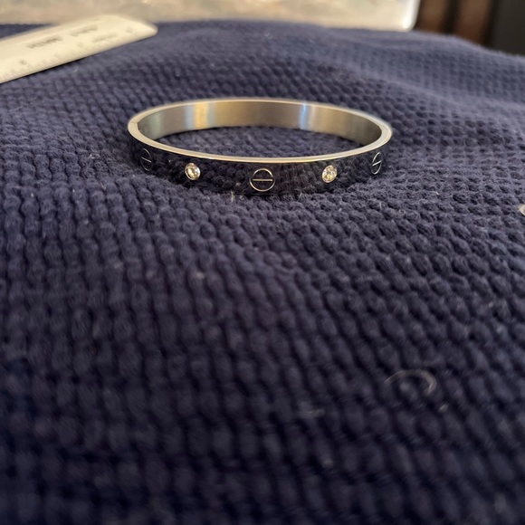 Silver Tone Solid stainless Cuff - Picture 2 of 6